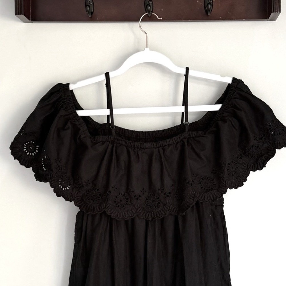 Old Navy Black Maxi Dress Eyelet Off The Shoulder Ruffle Tiered 100% Cotton SZ M - Picture 7 of 12